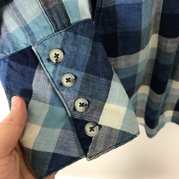 Soft surroundings women’s blue plaid tunic top short button down flannel medium - Picture 5 of 8